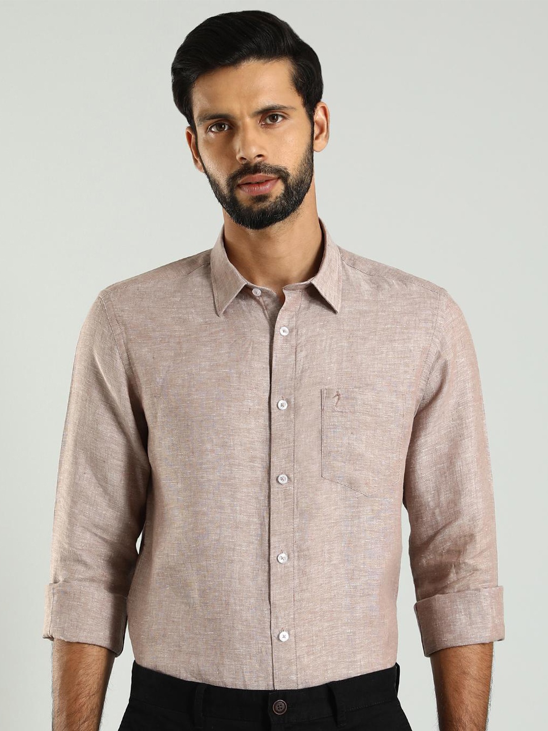 

Indian Terrain Classic Slim Fit Spread Collar Linen Shirt, Brown
