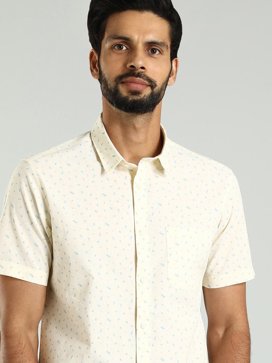 

Indian Terrain Classic Slim Fit Floral Printed Spread Collar Cotton Shirt, Yellow