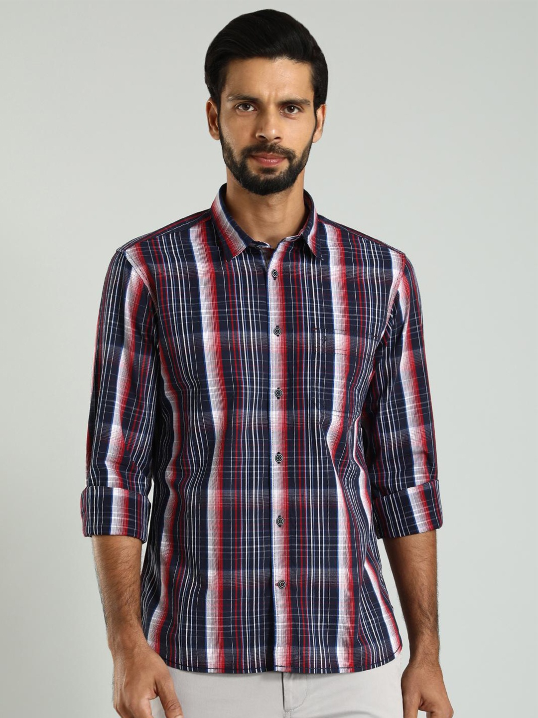 

Indian Terrain Classic Slim Fit Tartan Checks Cotton Casual Shirt, Blue