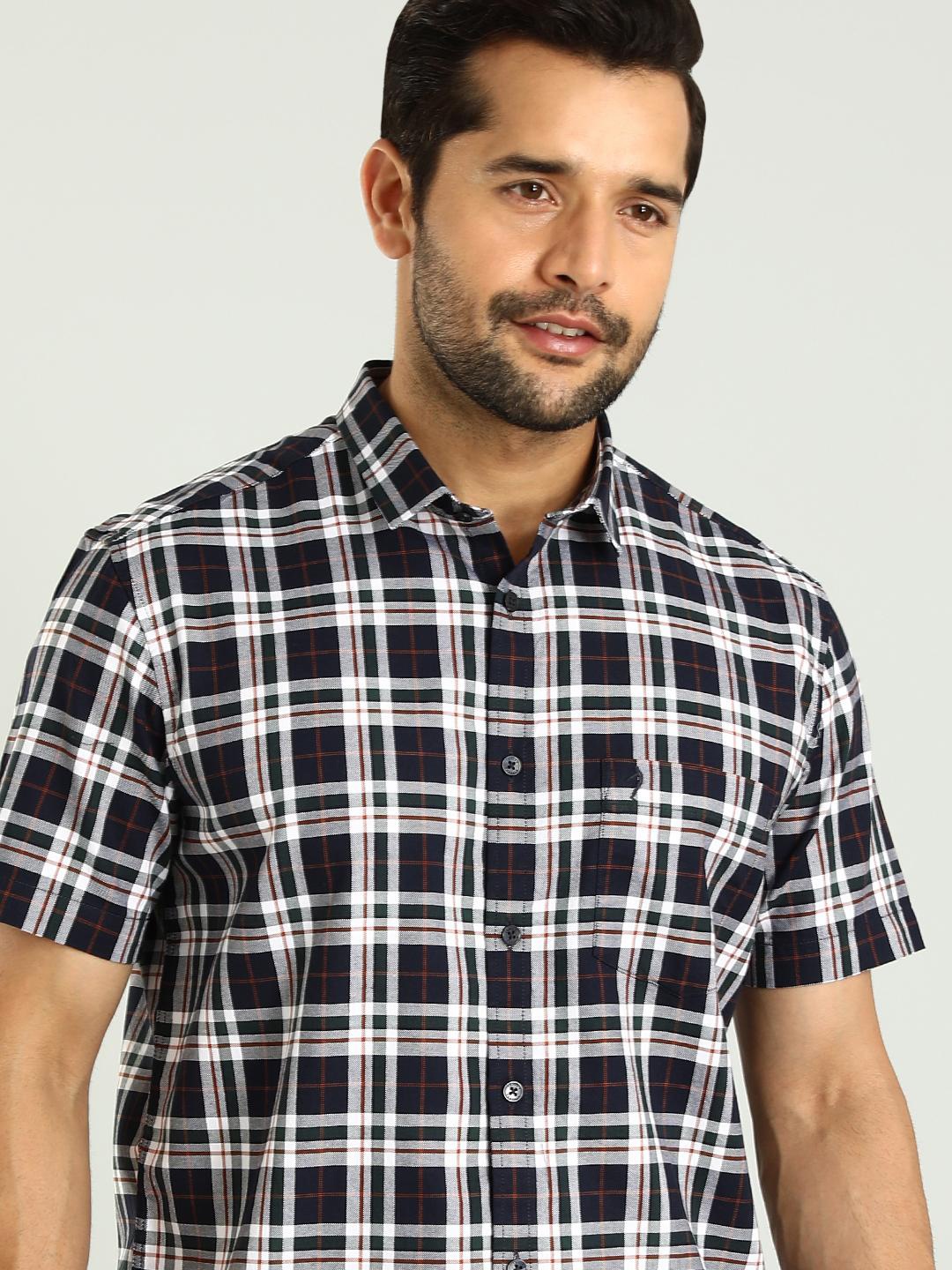 

Indian Terrain Classic Spread Collar Slim Fit Tartan Checks Checked Cotton Casual Shirt, Blue