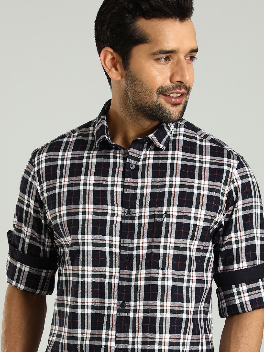

Indian Terrain Classic Slim Fit Tartan Checks Opaque Checked Cotton Casual Shirt, Blue
