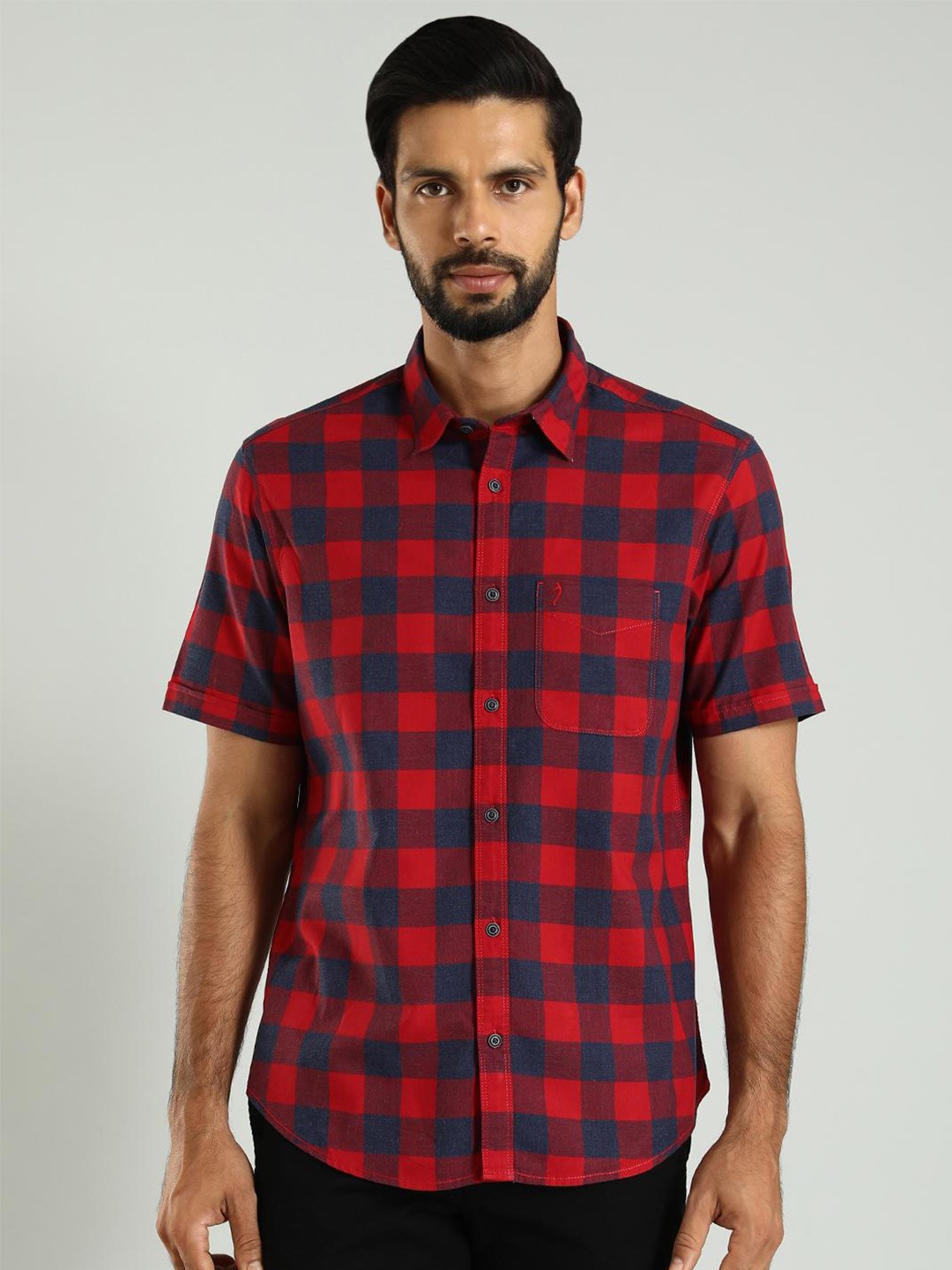 

Indian Terrain Classic Slim Fit Buffalo Checked Cotton Casual Shirt, Red