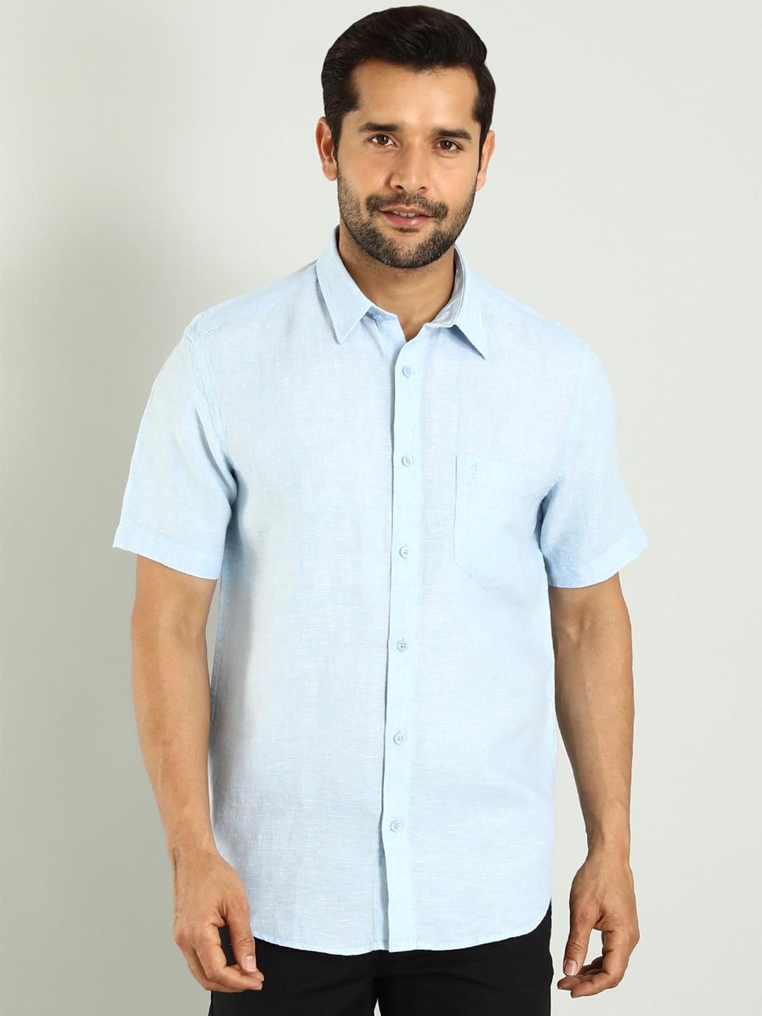

Indian Terrain Classic Spread Collar Slim Fit Linen Casual Shirt, Blue