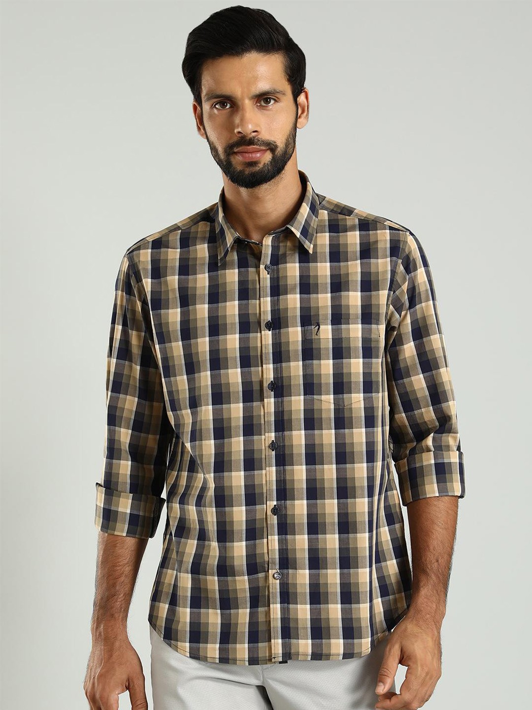 

Indian Terrain Classic Slim Fit Tartan Checked Pure Cotton Casual Shirt, Blue