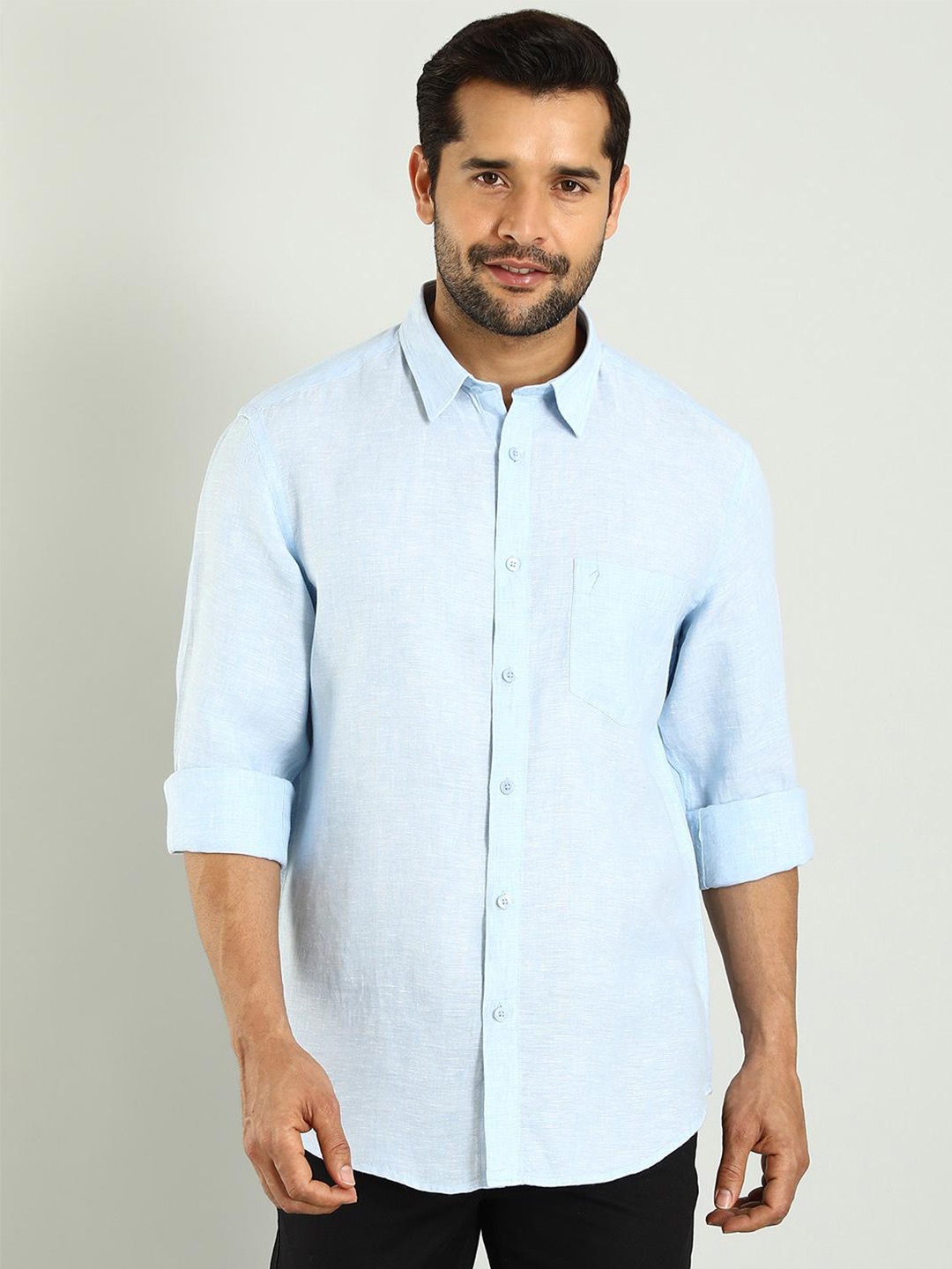 

Indian Terrain Classic Slim Fit Pure Linen Casual Shirt, Blue