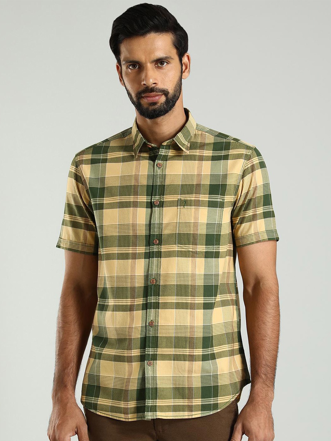 

Indian Terrain Men Classic Slim Fit Tartan Checks Opaque Checked Casual Shirt, Green