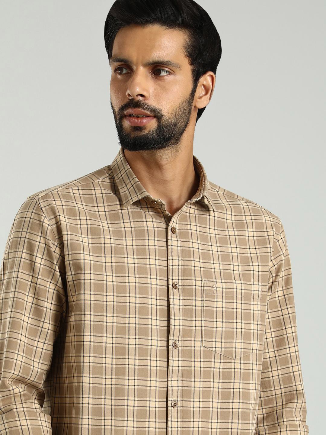 

Indian Terrain Classic Slim Fit Tartan Checked Spread Collar Cotton Shirt, Brown