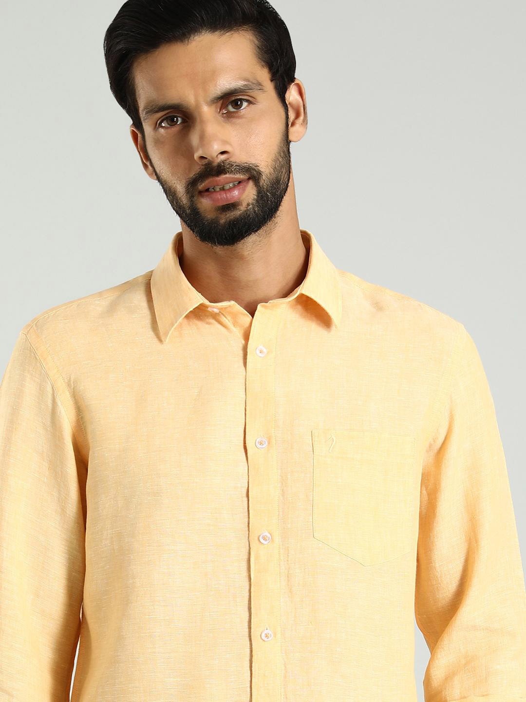 

Indian Terrain Classic Spread Collar Slim Fit Cotton Linen Casual Shirt, Yellow