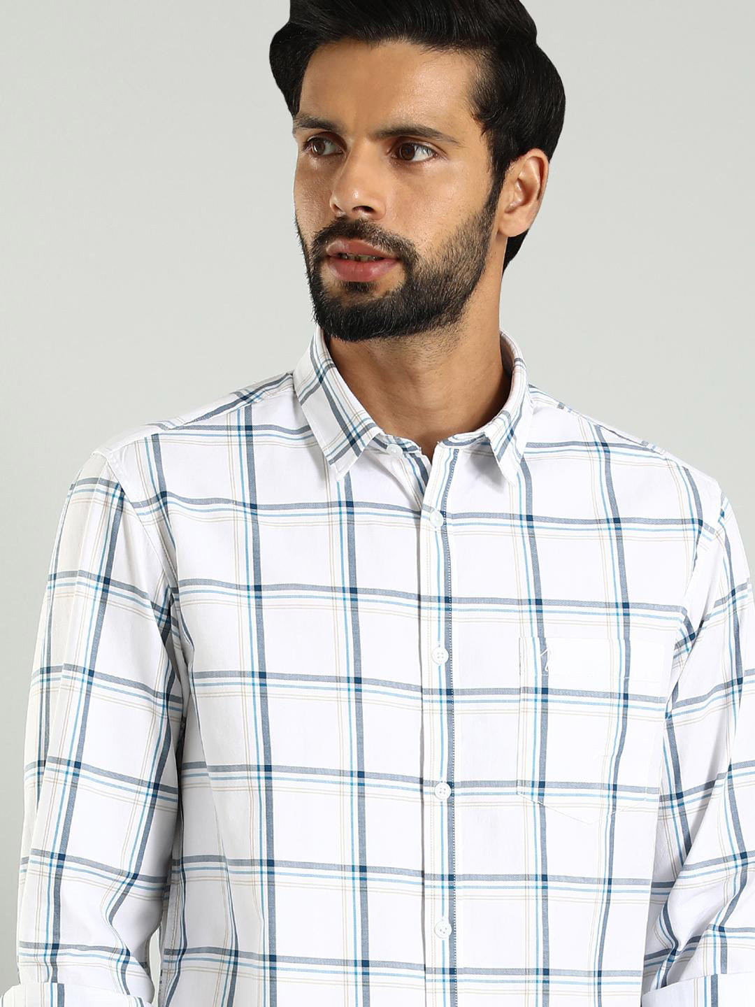

Indian Terrain Men Classic Slim Fit Windowpane Checks Opaque Checked Casual Shirt, Blue