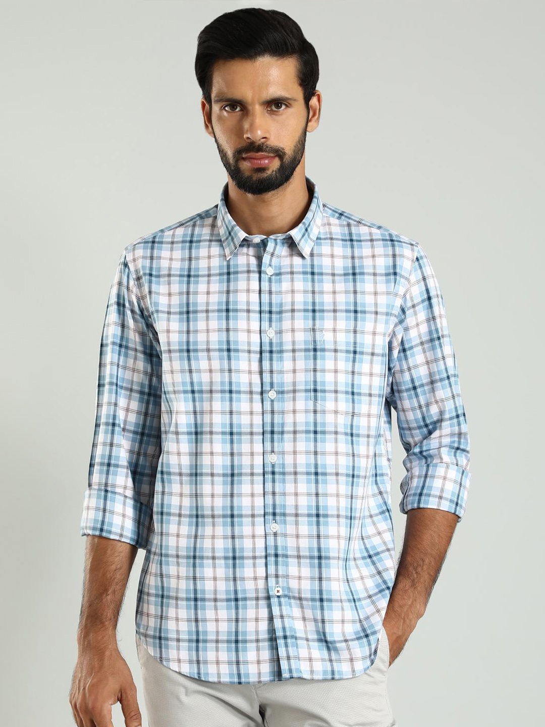 

Indian Terrain Classic Slim Fit Tartan Checked Pure Cotton Casual Shirt, Blue