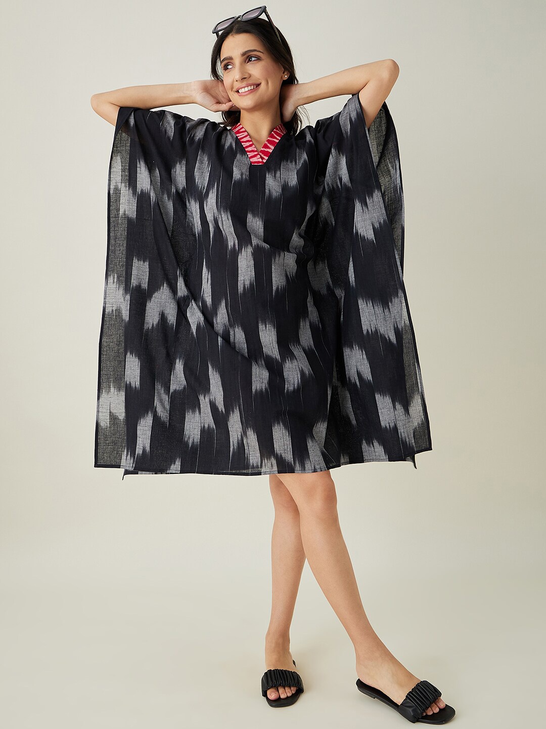 

The Kaftan Company Printed Pure Cotton Kaftan Nightdress, Black