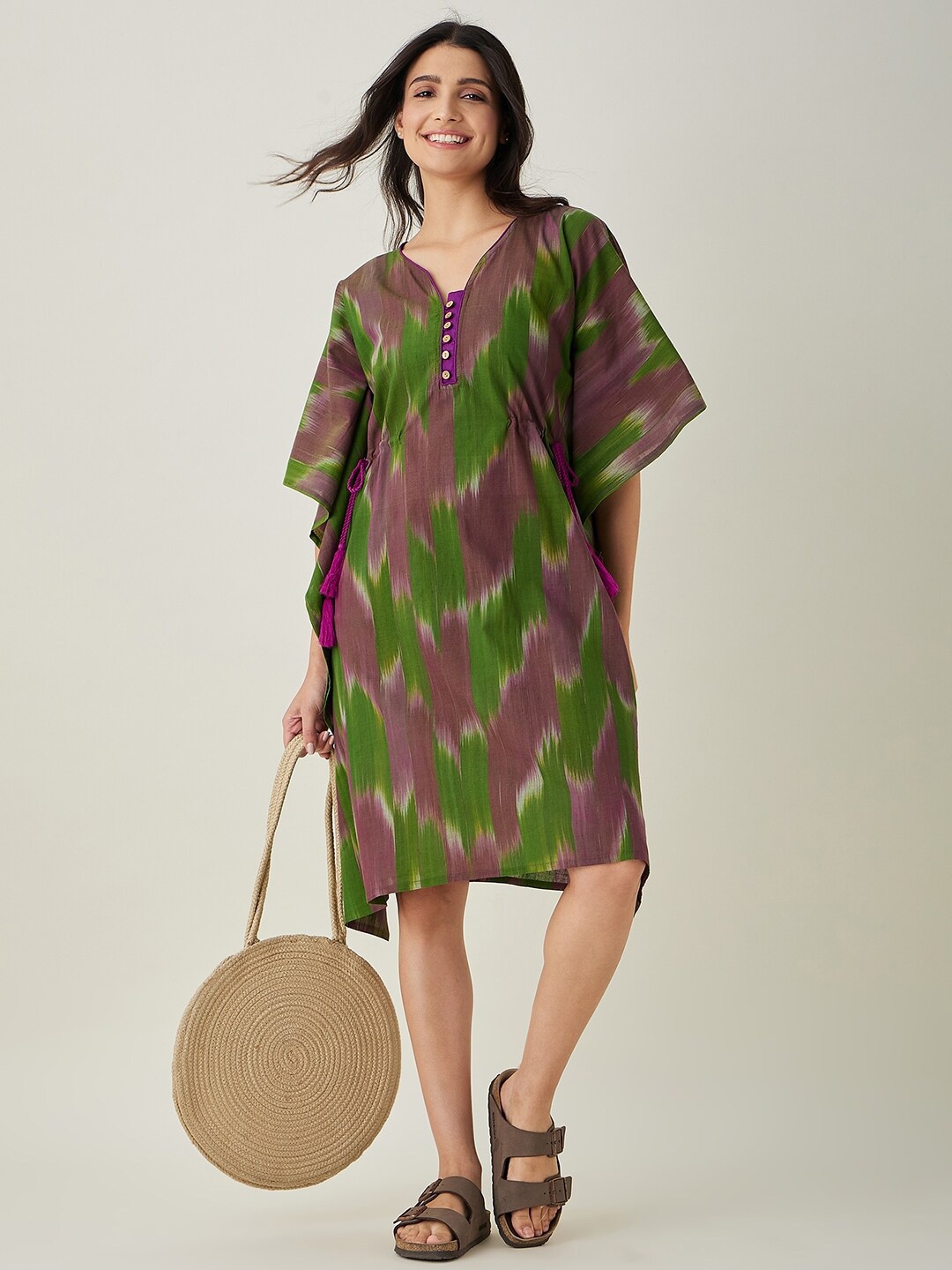 

The Kaftan Company Printed Pure Cotton Kaftan Nightdress, Green