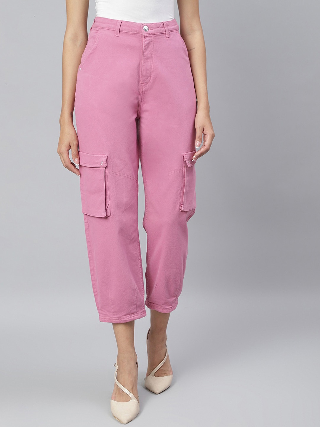 

TALES & STORIES Women Cargos Trousers, Pink