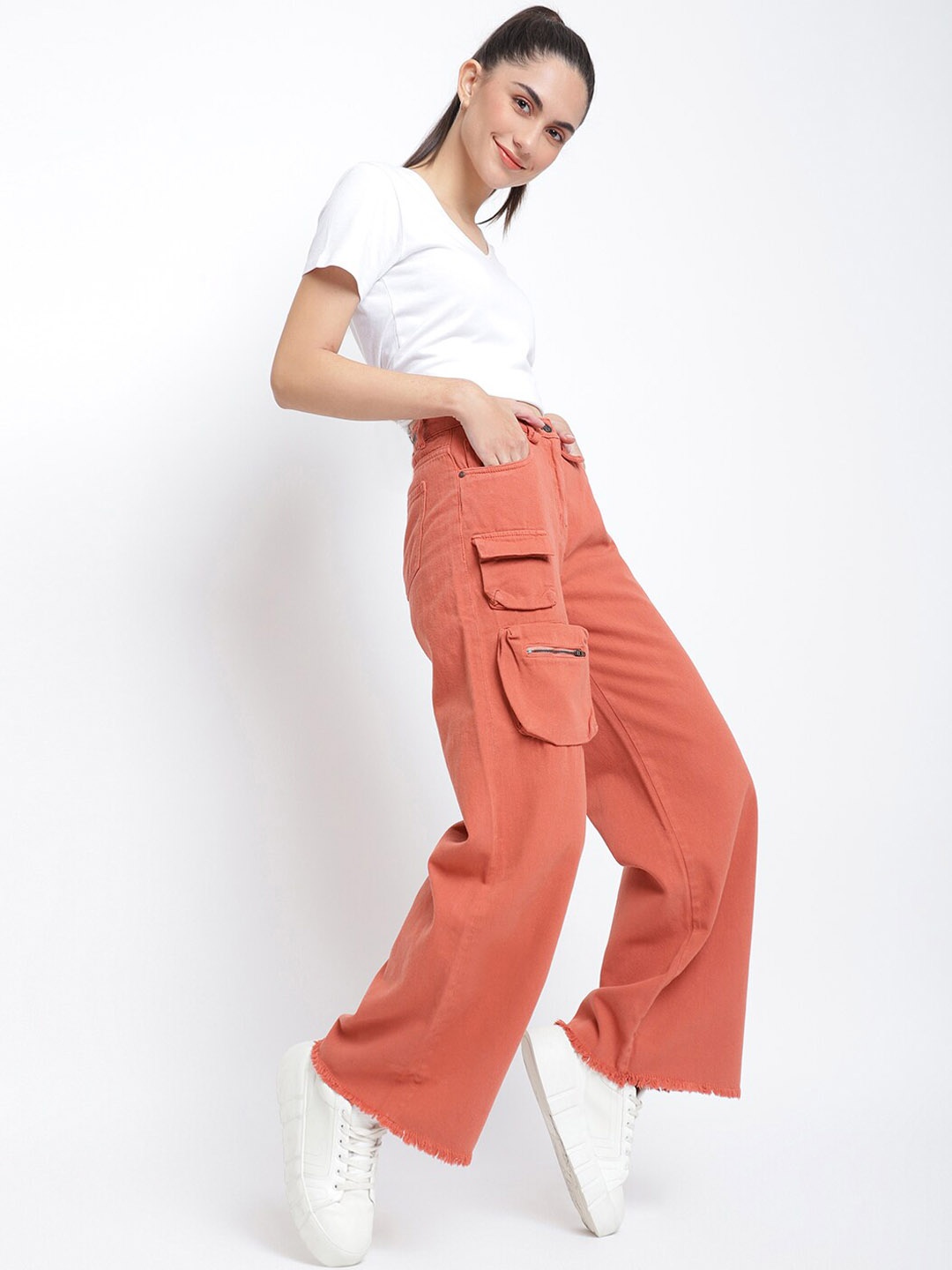 

TALES & STORIES Women Flared Trousers, Rust