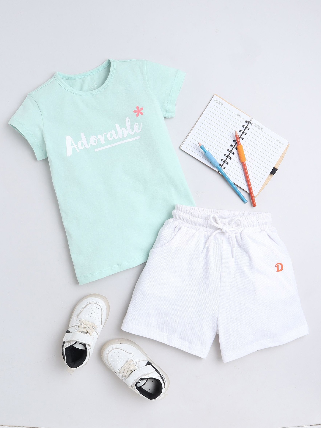 

BAESD Girls Printed T-shirt with Shorts, Sea green