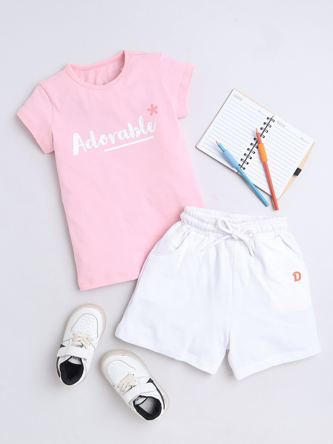 

BAESD Girls Printed T-shirt with Shorts, Pink