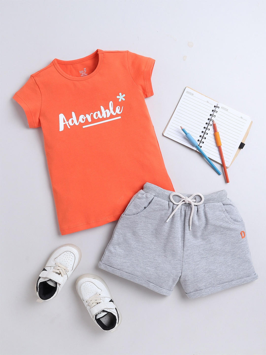 

BAESD Girls Printed T-shirt with Shorts, Orange