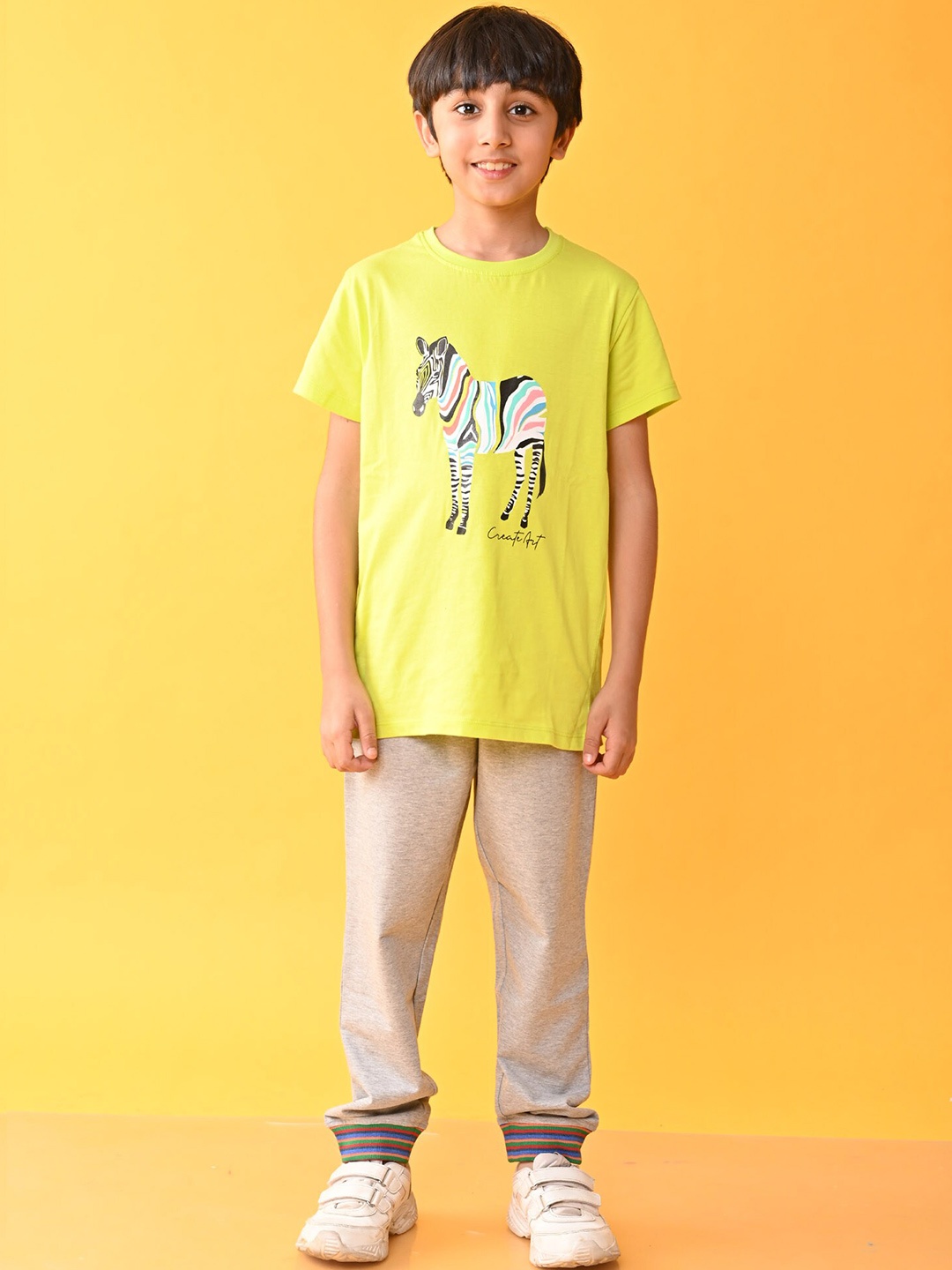 

Anthrilo Boys Embellished Printed T-shirt & Trousers Clothing Set, Yellow