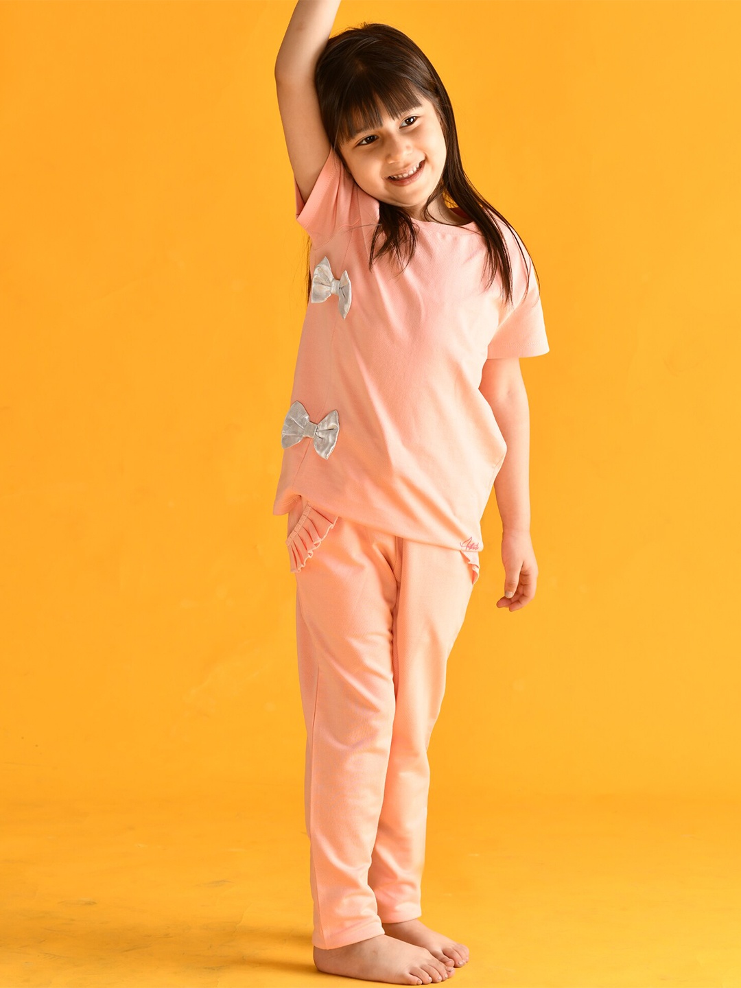 

Anthrilo Girls Embellished T-shirt with Trousers, Peach