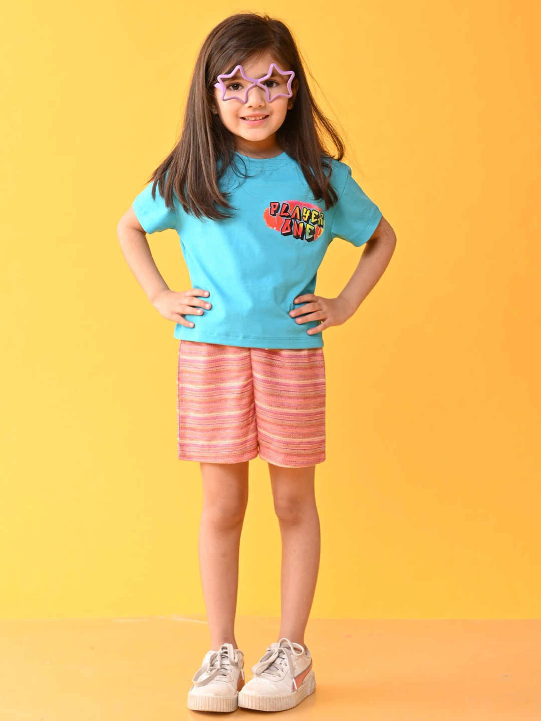 

Anthrilo Girls Printed T-shirt & Shorts Clothing Set, Blue