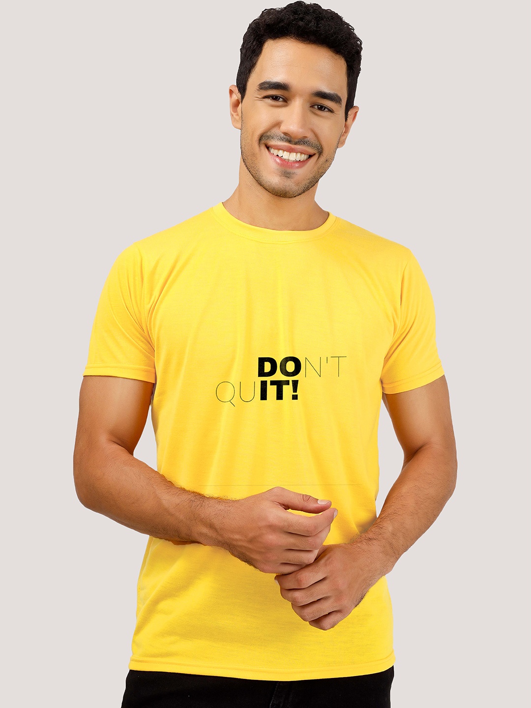 

Greylongg Men Typography Printed Round Neck T-shirt, Yellow