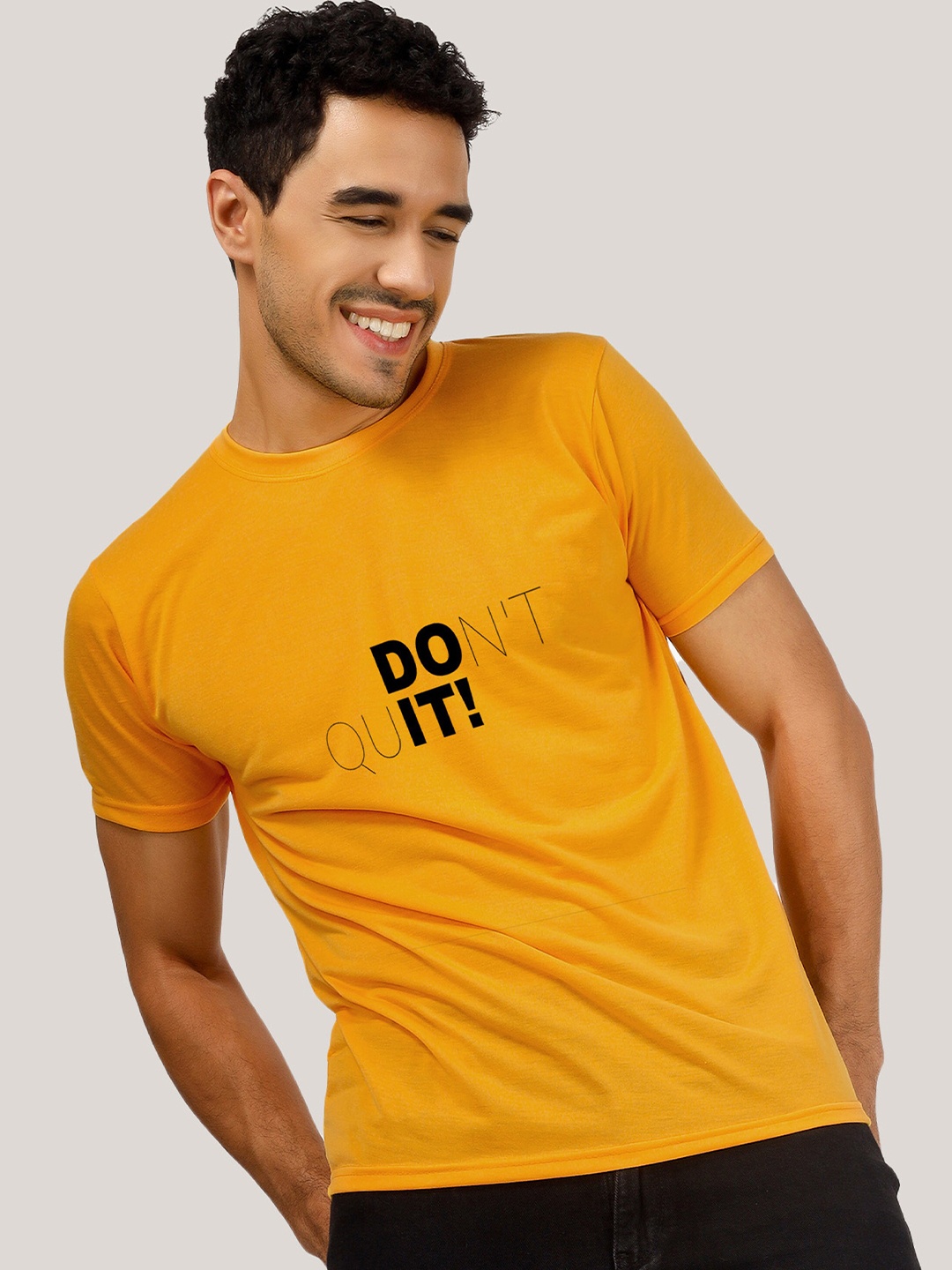 

Greylongg Men Typography Round Neck T-shirt, Mustard