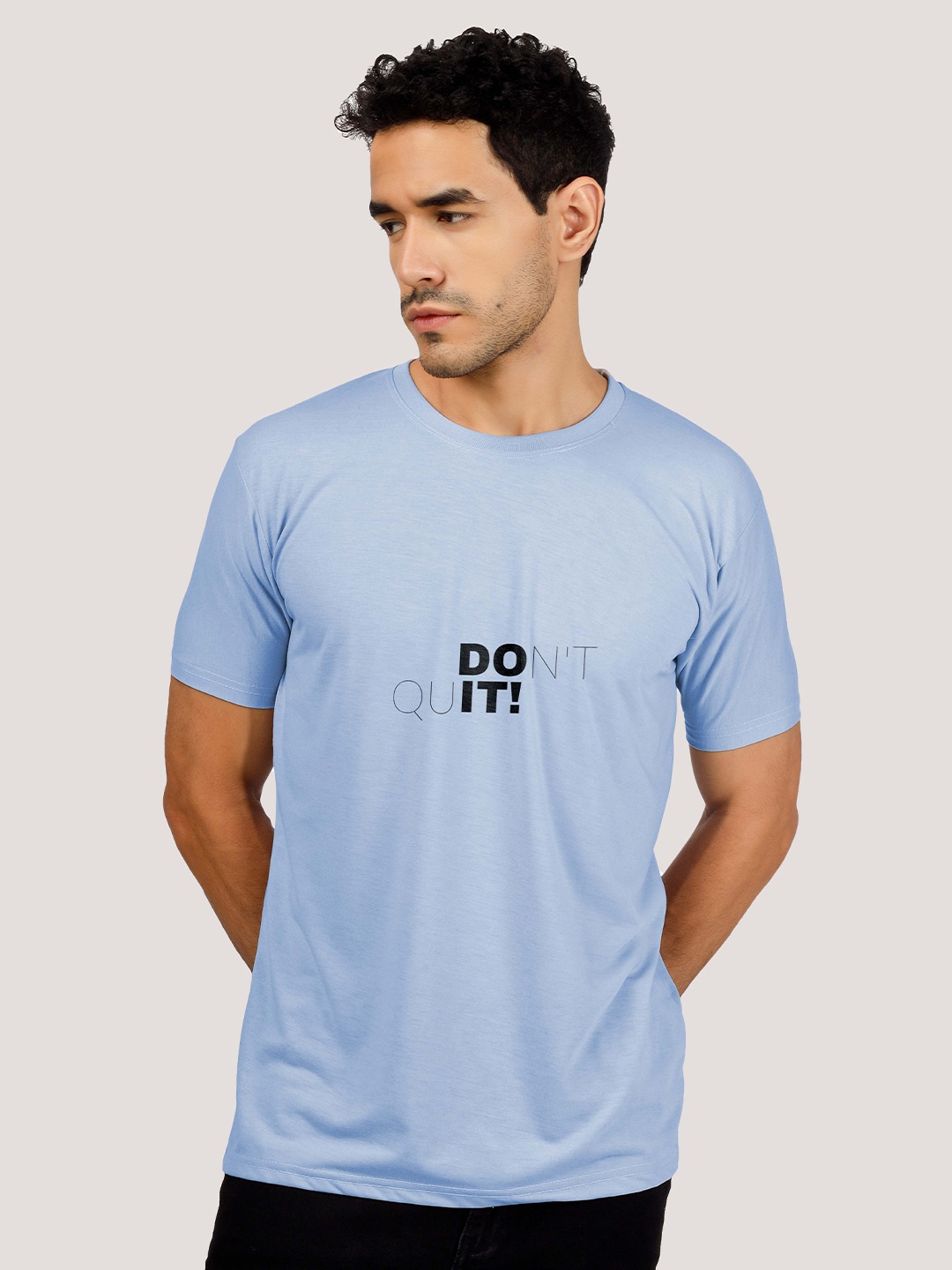 

Greylongg Men Round-Neck Raw Edge T-shirt, Blue