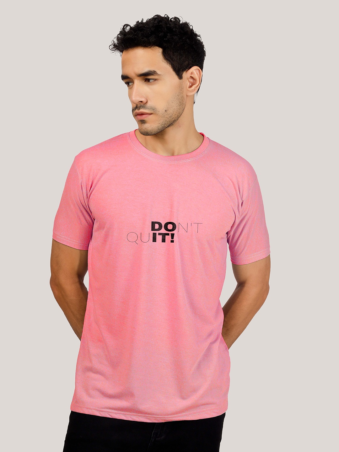 

Greylongg Men Printed Round Neck T-shirt, Pink