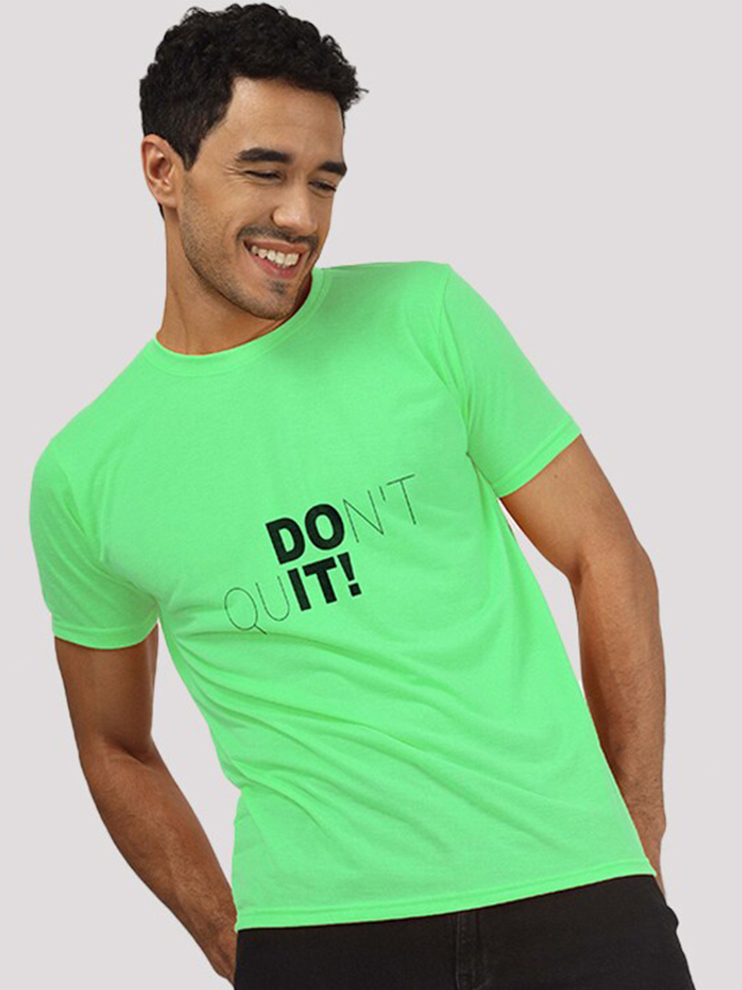 

Greylongg Men Typography Printed Round Neck T-shirt, Green