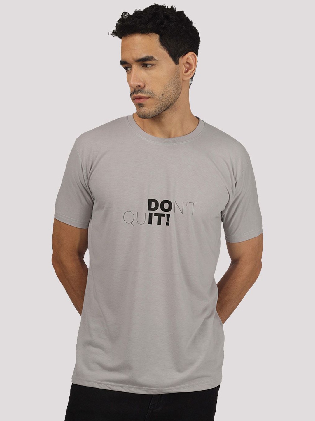 

Greylongg Men Typography Printed Round Neck T-shirt, Grey