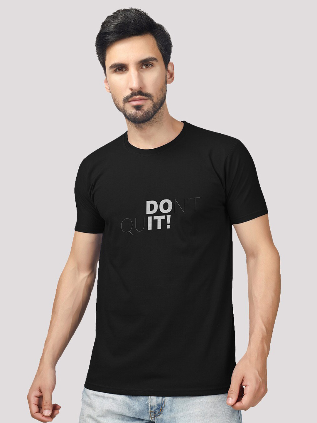 

Greylongg Men Typography Printed Round Neck T-shirt, Black