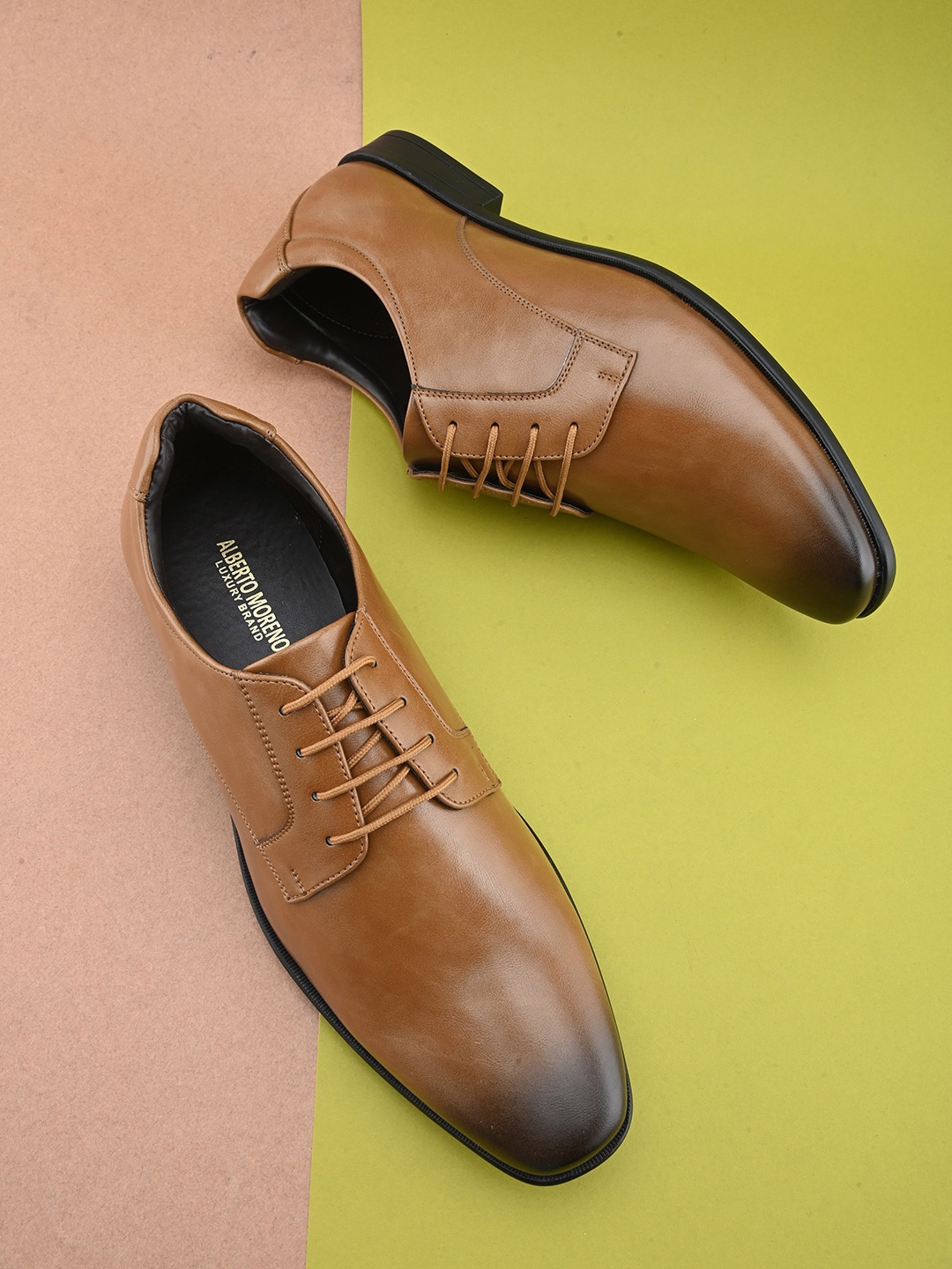 

ALBERTO MORENO Men Formal Derby Shoes, Tan