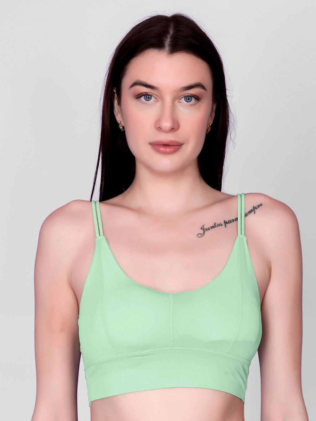 

DEALSEVEN FASHION Sold Removable Padding Full Coverage Workout Bra, Green