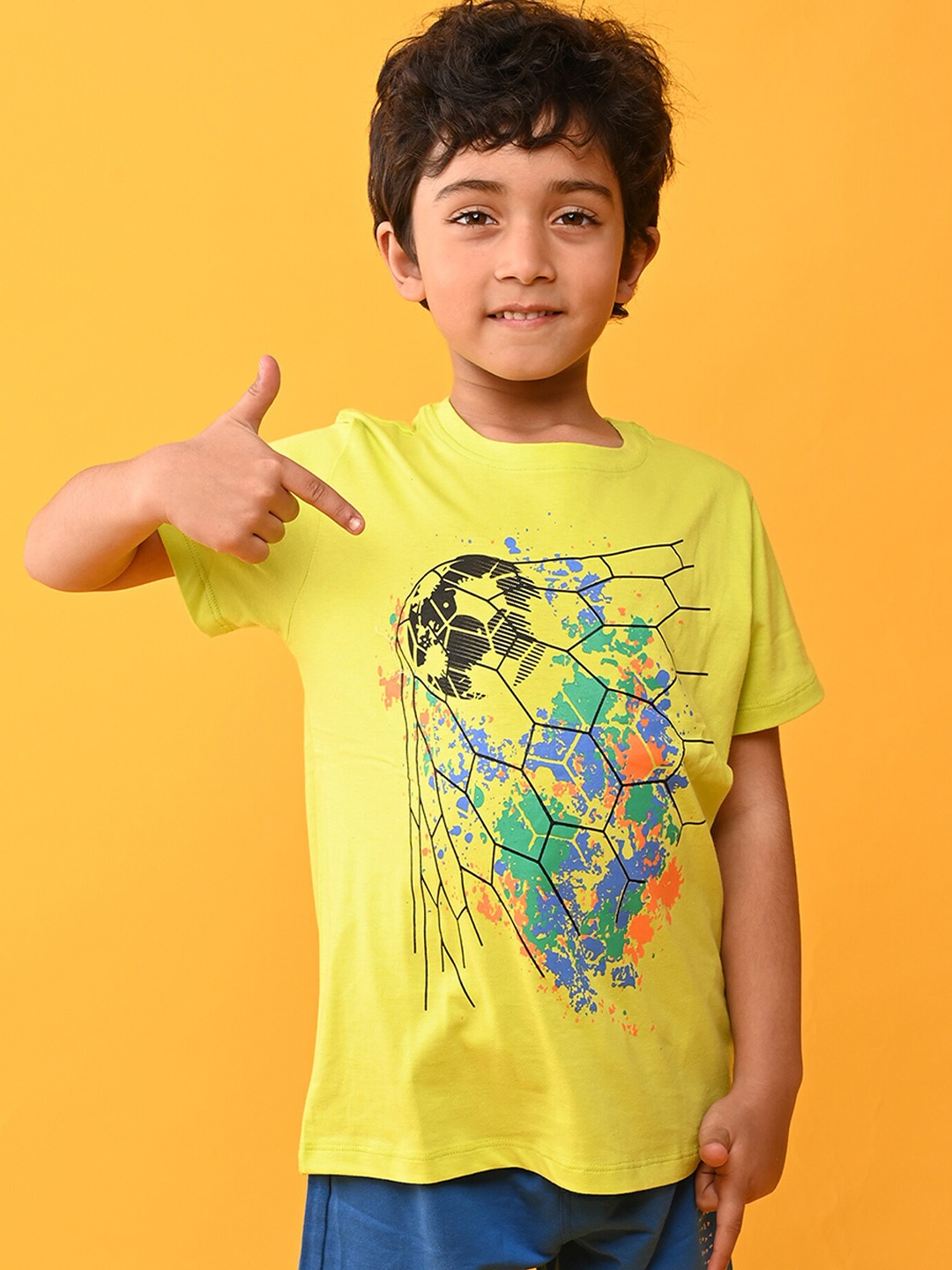 

Anthrilo Boys Cotton Printed Round Neck Pure Cotton T-shirt, Lime green