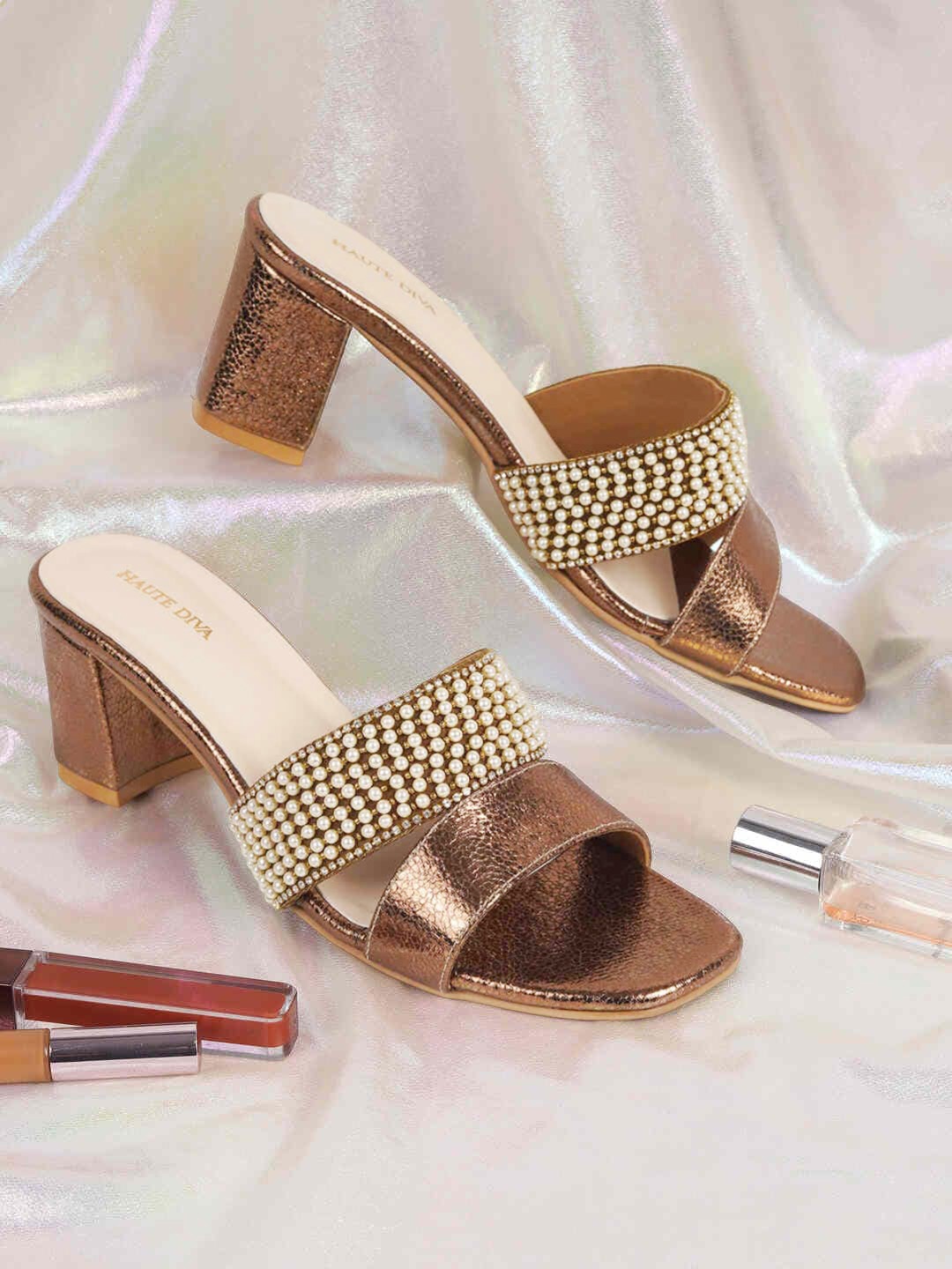 

Mochi Embellished Open Toe Block Heel Sandal, Gold