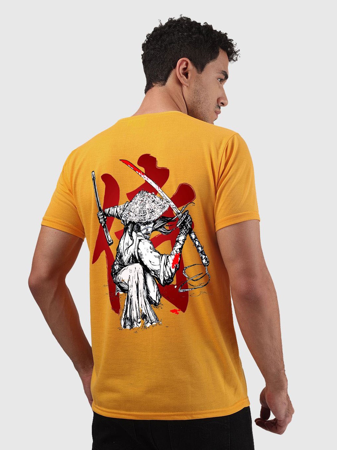 

Greylongg Men Printed Round Neck T-shirt, Mustard