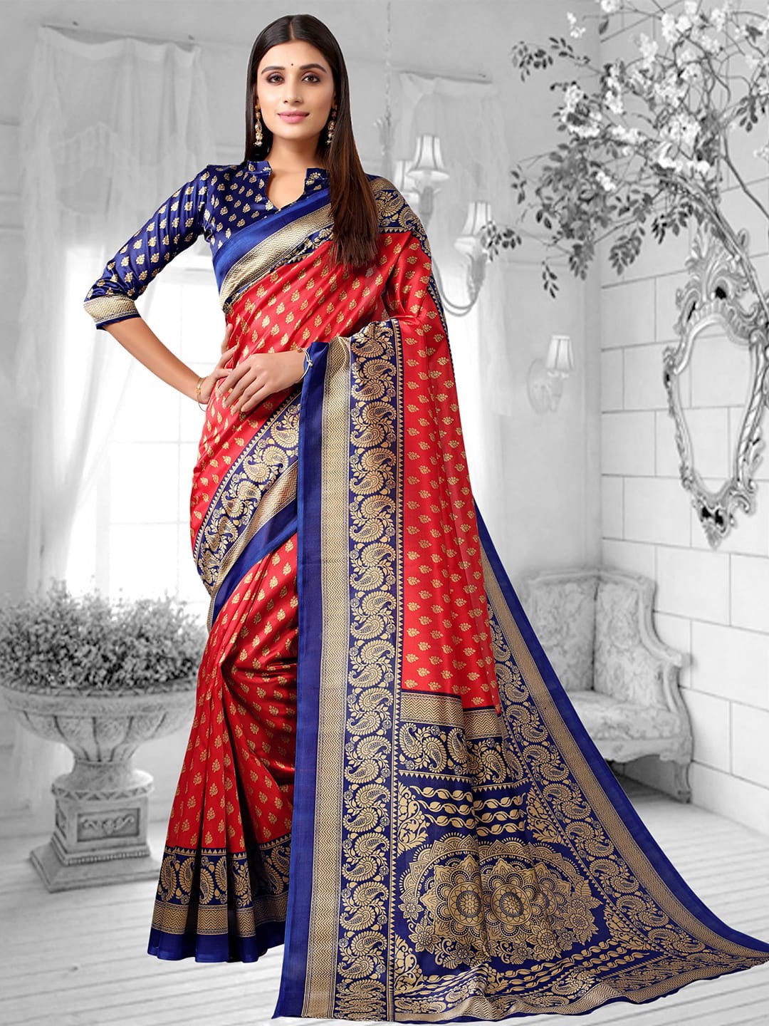 

Satrani Ethnic Motifs Zari Saree, Red