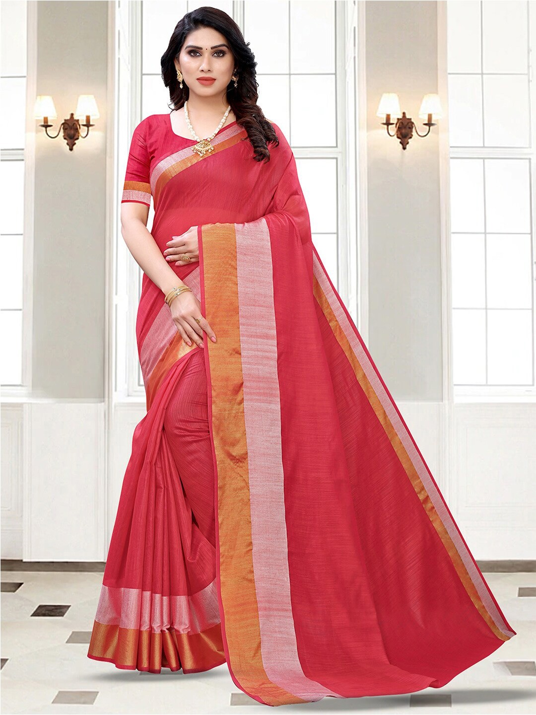 

Satrani Woven Design Zari Saree, Red