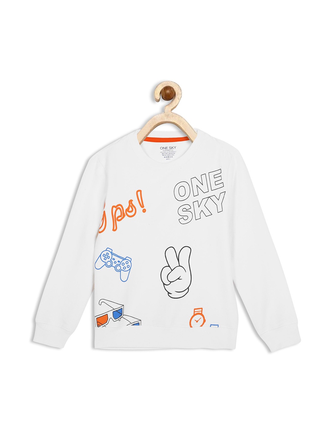 

ONE SKY Unisex Kids Graphic Printed Cotton Sweatshirt, White
