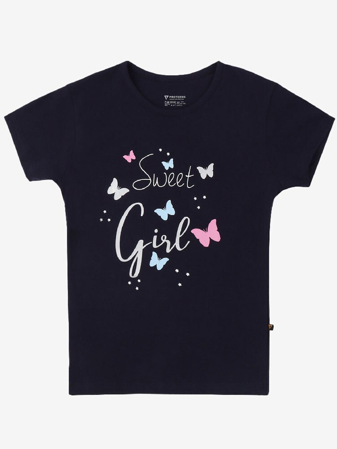 

Bodycare Girls Typography Printed T-shirt, Navy blue