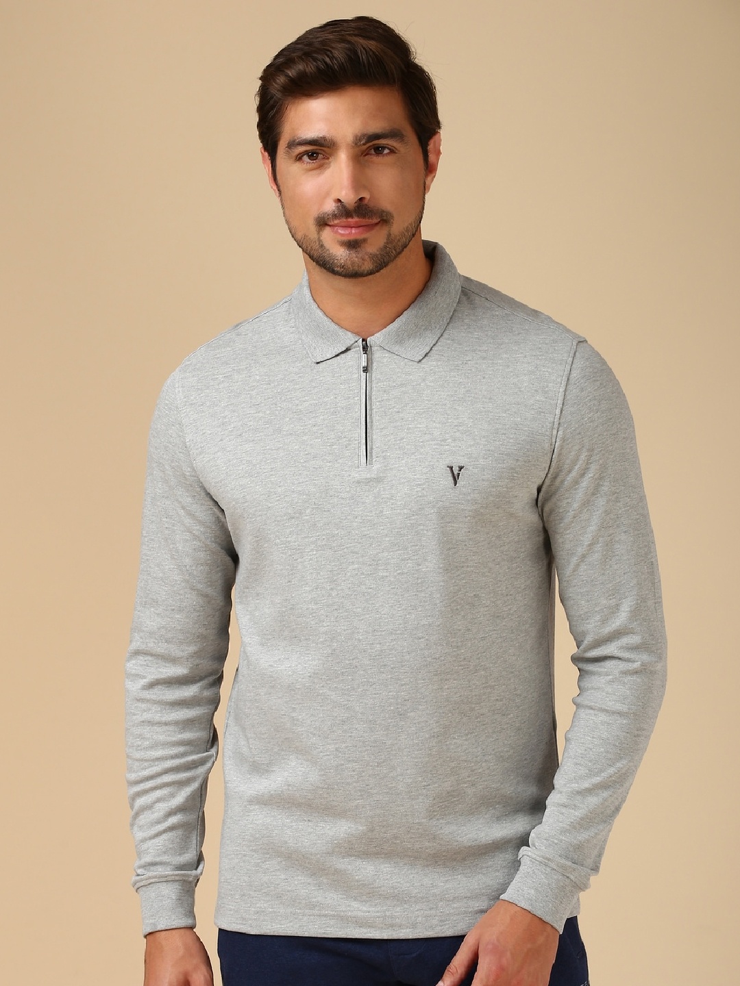 

Van Heusen Men Solid Polo Collar T-shirt, Grey
