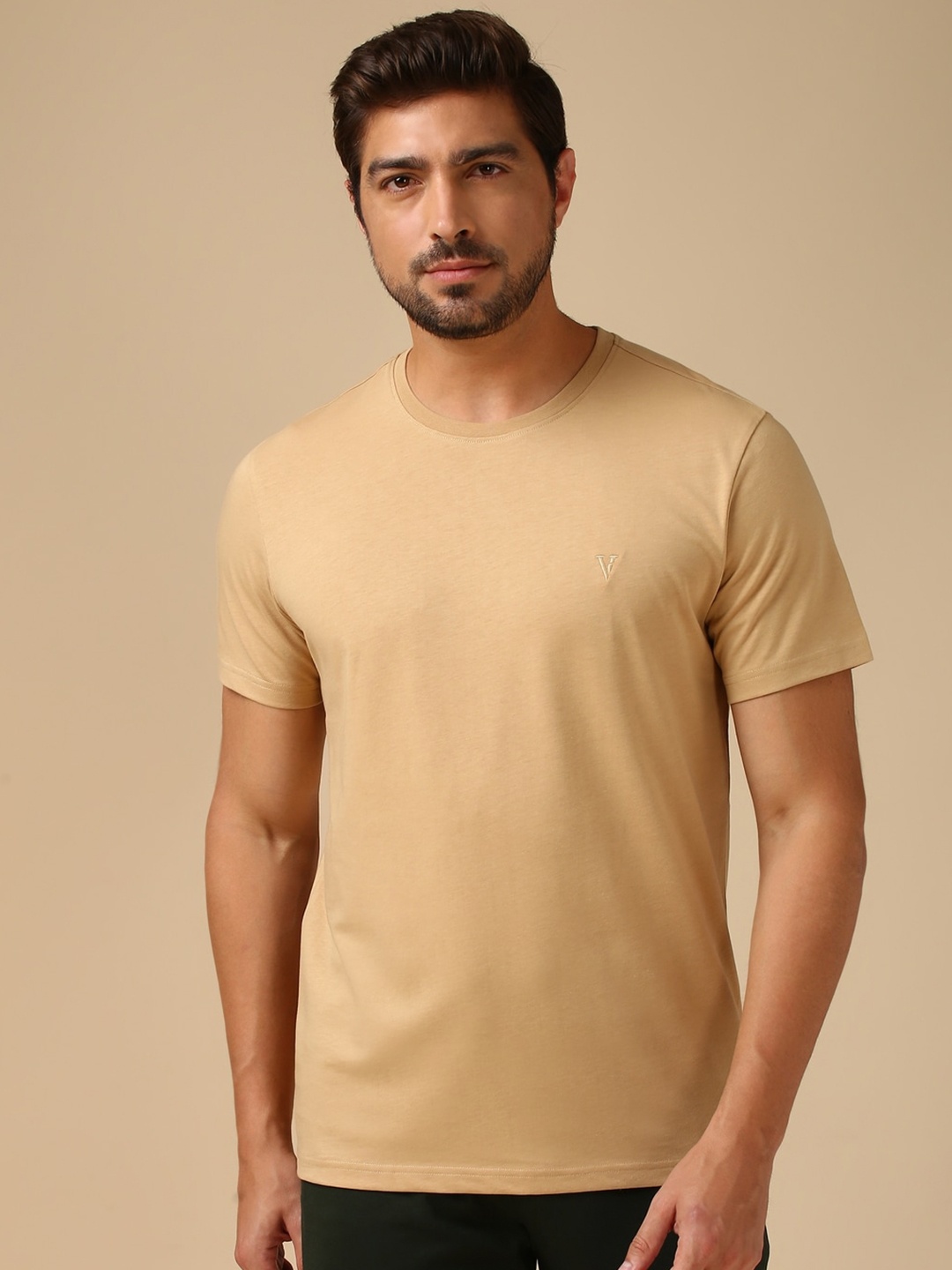 

Van Heusen Men Solid xl Round Neck T-shirt, Beige