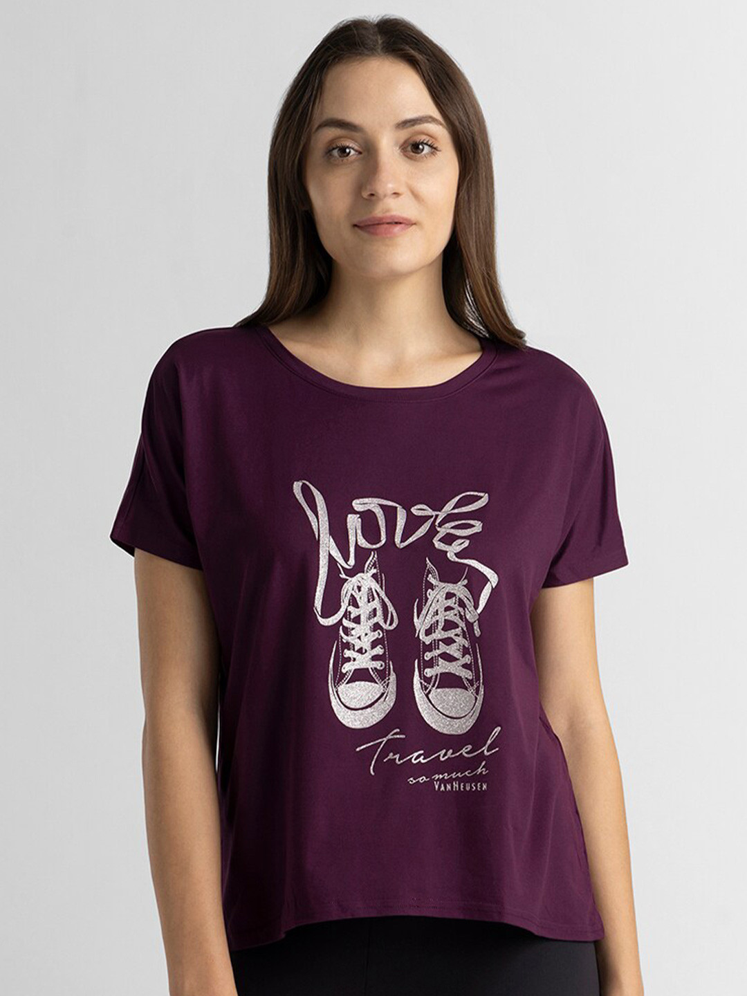 

Van Heusen Women Athleisure Printed Moisture Wicking T-shirt, Purple