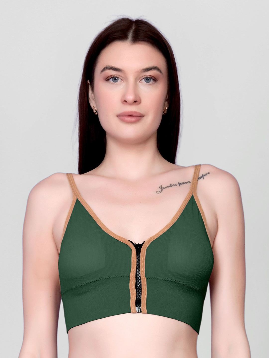 

DEALSEVEN FASHION Sold Removable Padding Full Coverage Everyday Bra, Green