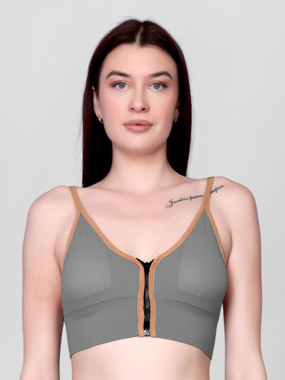 

DEALSEVEN FASHION Sold Removable Padding Full Coverage Everyday Bra, Grey