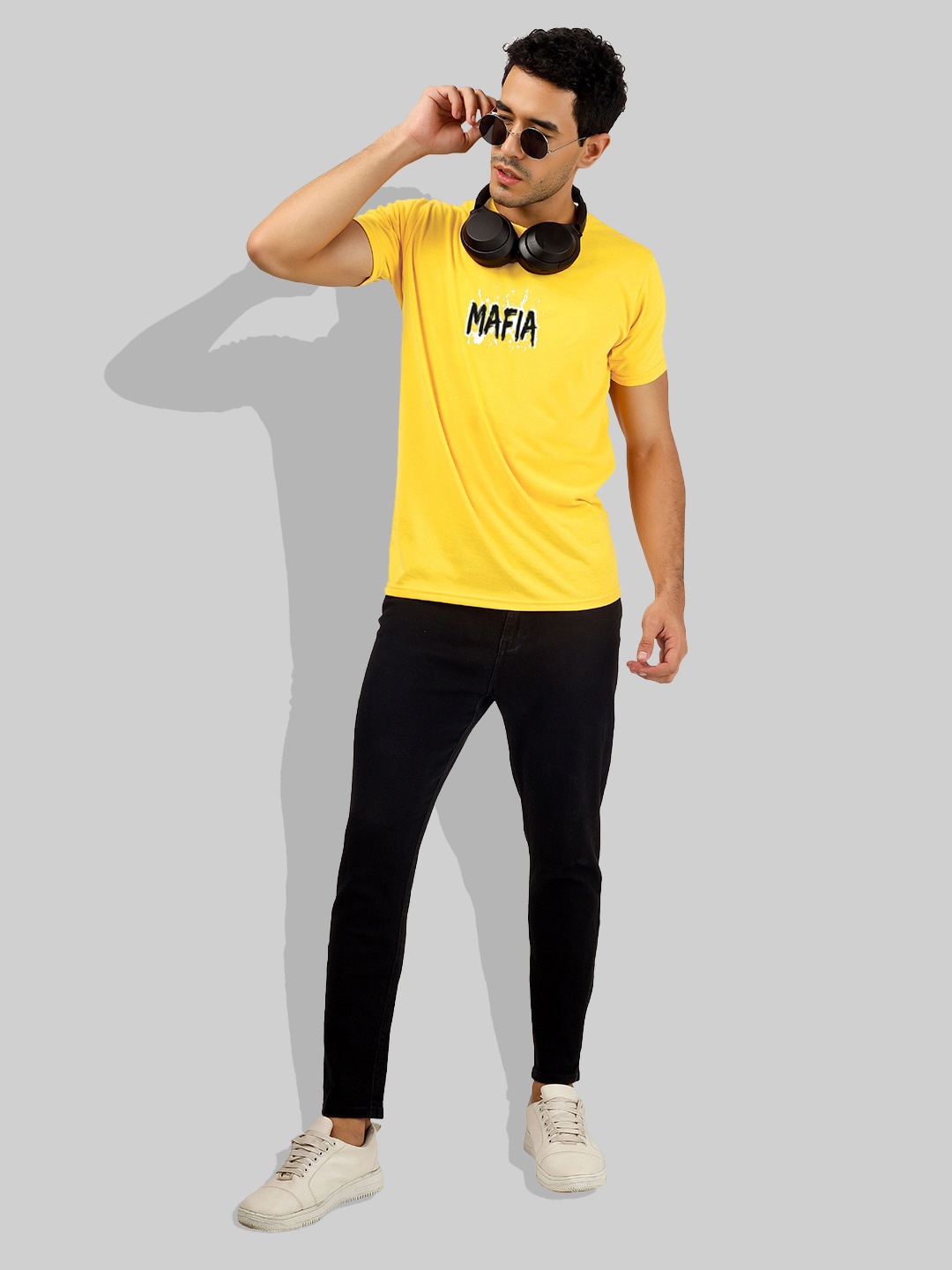 

Greylongg Men Graphic Printed Round Neck T-shirt, Yellow