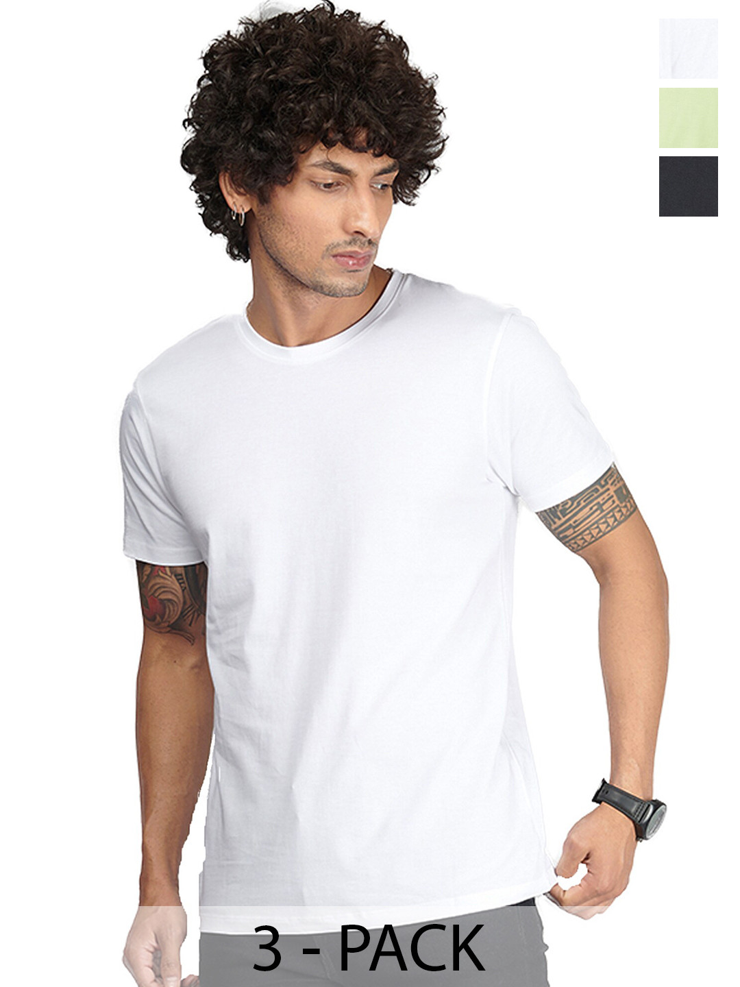 

STATUS MANTRA Men Set Of 3 mens trending Solid Round Neck T-shirt, Multi