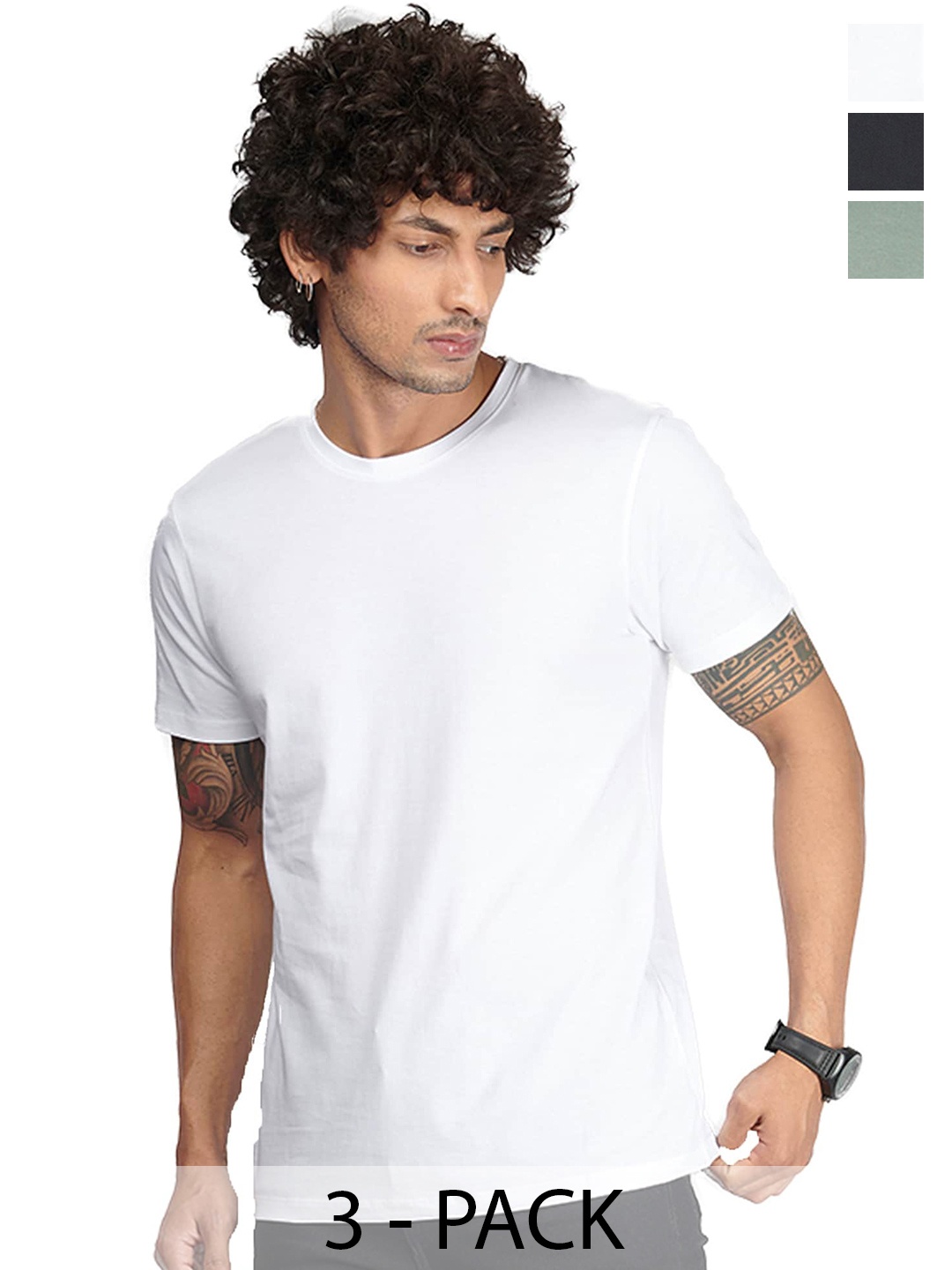 

STATUS MANTRA Men 3 V-Neck Raw Edge T-shirt, Multi