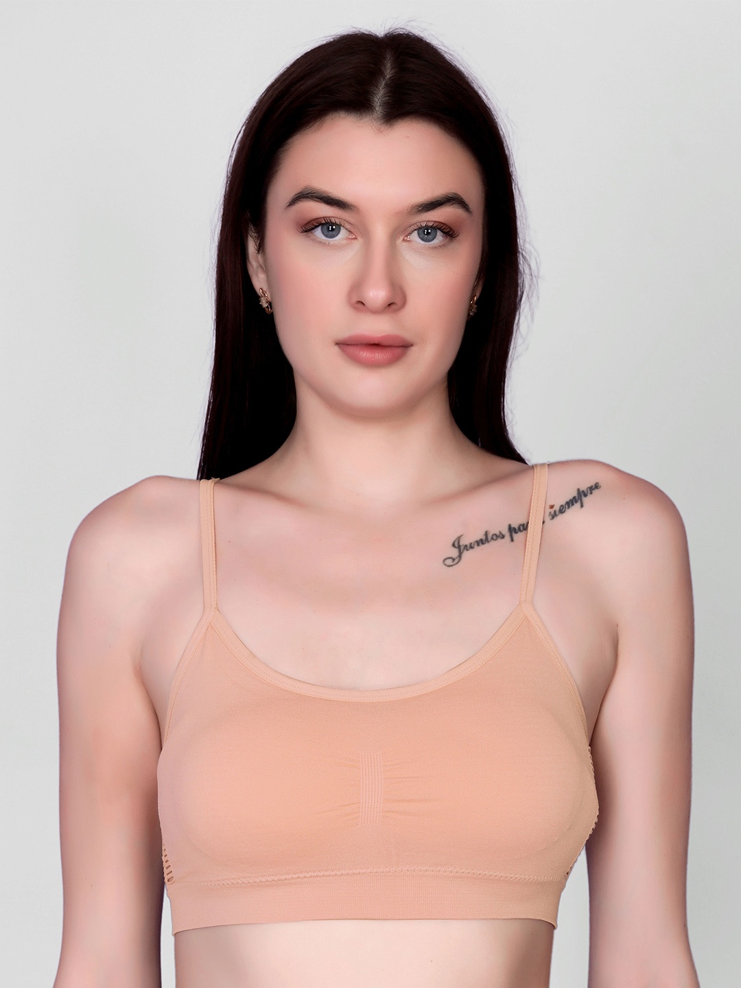 

DEALSEVEN FASHION Sold Removable Padding Full Coverage Workout Bra, Beige