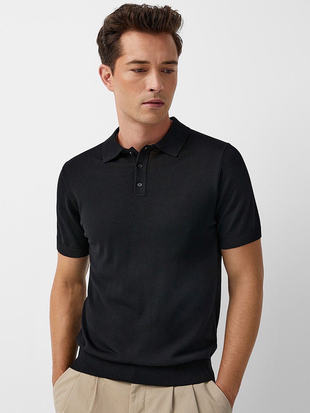 

BAESD Men Polo Collar Pockets T-shirt, Black